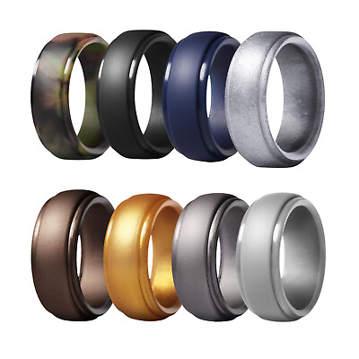 #ad 3 8Pcs Mens 8MM Flexible Step Edge Silicone Rubber Sports Wedding Ring Band Gift $11.99