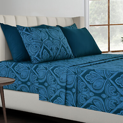 #ad Deep Pocket 6 Piece Bed Sheet Set 1800 Series Microfiber Comfort Paisley Sheets $22.48