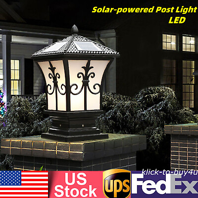 #ad Post Light Solar Powered Outdoor LED Pillar Lamp Fence Fixture Yard Garden Black $45.25