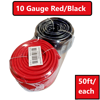 10 Gauge Wire Red amp; Black Power Ground 50 FT Each Primary Stranded Copper Clad #ad $20.99