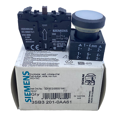 #ad Siemens 3SB3201 0AA61 Pressure Button 400V AC12 10A AC15 6A 230V 1NO1NC $69.04