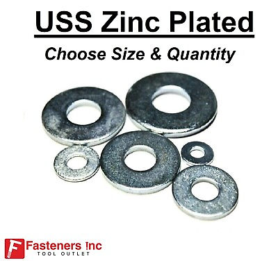 #ad USS Flat Washers Grade 2 Steel Zinc Plated Choose Size amp; Quantity $13.51