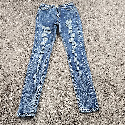 #ad Judy Blue Jeans Womens 9 Skinny Fit High Rise Acid Wash Stretch Distressed 26x31 $28.98