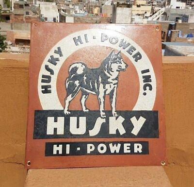 #ad Original 1930s Old Antique Vintage Rare Husky Hi Power Oil Porcelain Enamel Sign $374.25
