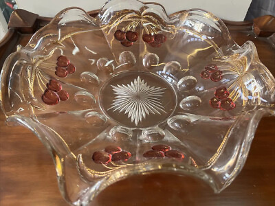 #ad antique northwood cherry amp; cable thumbprint eapg glass serving bowl $45.00