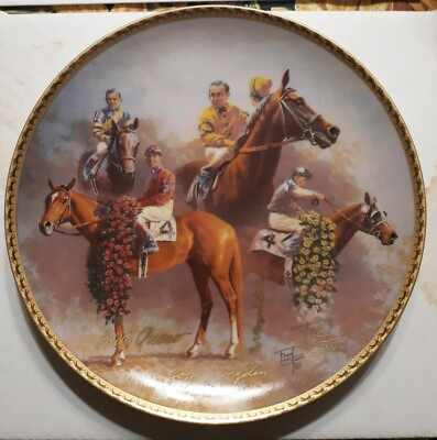 #ad Eddie Arcaro Johnny Longden Warren Mehrtens Fred Stone AUTOGRAPHED HORSE PLATE $299.99