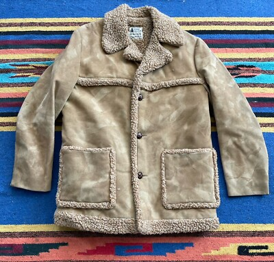 #ad Vintage Fingerhut Fashions Faux Suede Sherpa Lined Jacket Coat 42 Sheepskin $59.99