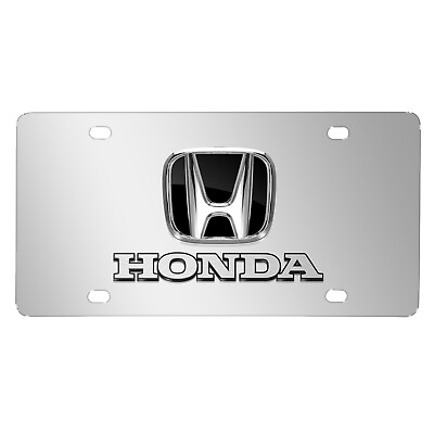 #ad Honda 3D Black Metal H Logo Dual Chrome Stainless Steel License Plate $51.99