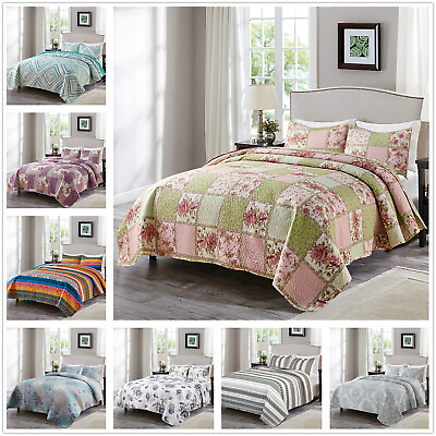 #ad Floral Pattern Printed Quilt Set Coverlet All Season Microfiber Bedspread Set $35.98