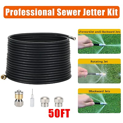 #ad Sewer Jetter Nozzle Kit 1 4quot; NPT 50FT Drain Cleaning Hose For Pressure Washer $50.56
