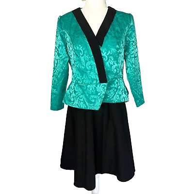 #ad Vtg 70s 80s Green Donna Morgan Blazer amp; Black Sears Jr Bazaar Skirt Size 8 ILGWU $31.49