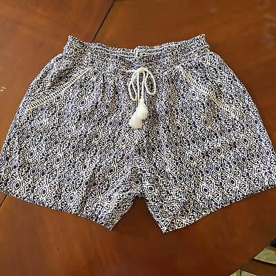#ad Womens Briggs Pull On Shorts Sz Medium Blue amp; White Pockets $14.99