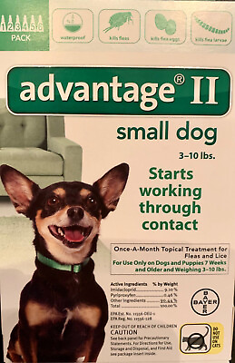 #ad Advantage II Imidicloprid Small Dogs 0 10 lbs kills fleas amp; eggs 6 Doses $39.95