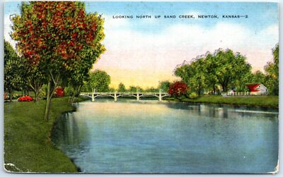 #ad Postcard Looking North Up Sand Creek Newton Kansas $3.46