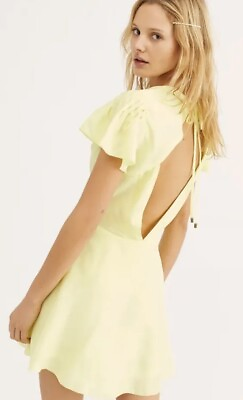 #ad $168 Free People Follow Along Silk Mini Dress Neon Lemon Low Open Back Size 4 $60.00