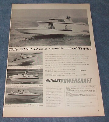 #ad #ad 1960 Anthony Powercraft Vintage Boat Ad quot;This Speed is a New Kind of Thrillquot; $12.99
