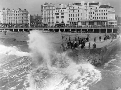 #ad People dodging the sea spray at Brighton on Easter Monday 1947 Old Photo AU $9.00
