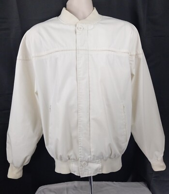 #ad #ad Aberdeen Mens Ivory Long Sleeve Vintage Bomber Jacket Size Large *disclosure* $22.00