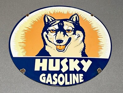 #ad VINTAGE 24” HUSKY GASOLINE DOG DOUBLE SIDED DEALERSHIP PORCELAIN SIGN GAS OIL $349.99