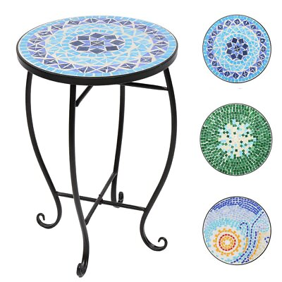 #ad Mosaic Outdoor Side Table 14quot; Round End Table Accent Table Plant Stand for Patio $43.89