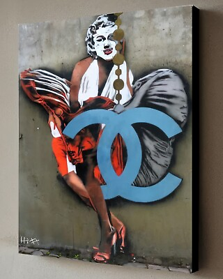 #ad #ad Street Art Banksy Style CHANEL Framed Canvas w COA 40X30cm Marilyn COCO $250.00