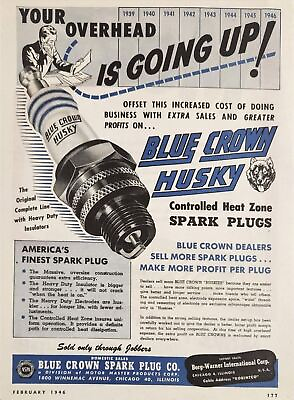 1946 Print Ad Blue Crown Husky Spark Plugs Man Does Paperwork ChicagoIllinois #ad $17.08