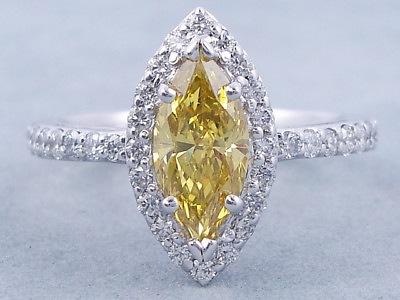 #ad 3.10Ct Canary Yellow Marquise Cut Simulated CZ Halo Wedding 14K White Gold Ring $166.14
