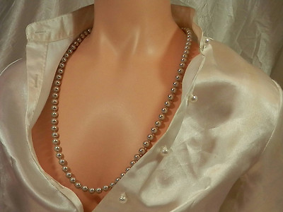 #ad #ad Very Nice Vintage 1970#x27;s Soft Silvery Glass Faux Pearl Necklace 2600o $10.87