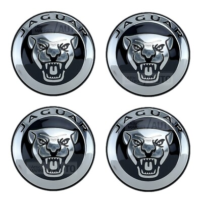 #ad Jaguar Growler Black Wheel Center Caps XJ XK XF XE F Type E Pace Genuine SET x4 $86.95