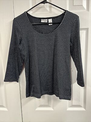 #ad Chicos size 1 small soft amp; stretchy tee Black Sparkly Silver Line 3 4 sleeve $15.19
