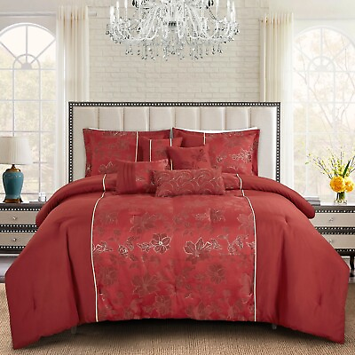 #ad HIG 7 pieces Luxury Quilted Jacquard Bedding Comforter Set King Queen size $64.99
