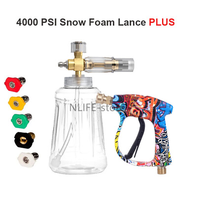 #ad 4000PSI 1 4quot; Snow Foam Pressure Washer Gun Car Cleaning Soap Lance Cannon Bottle $27.99