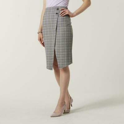 #ad NEW Pencil Skirt Plaid Wrap Look Button PLAID GREY Dress CAREER Size Large $9.90