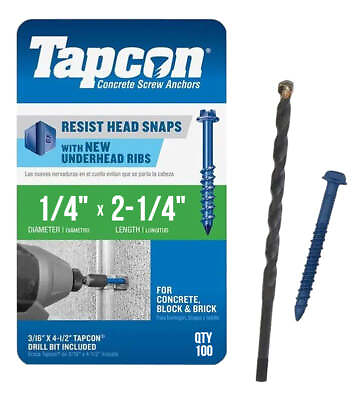 #ad #ad Tapcon 1 4quot; x 2 1 4quot; Hex Head Concrete Anchor Screws 3157407 100 Pack Drill $32.65