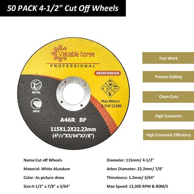 #ad 50 PACK Cut Off Wheels 4 1 2quot; Metal Stainless Steel Angle Grinder Cutting Disc $20.89