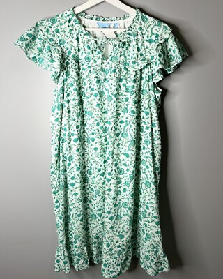 #ad Draper James Size Large Flutter Sleeve Dress in Woodblock Floral Green amp; White $15.00
