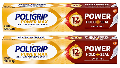 #ad 2 Pack Poligrip PowerMax Denture Adhesive Cream 12HR Power Hold Seal Exp 05 25 $12.95