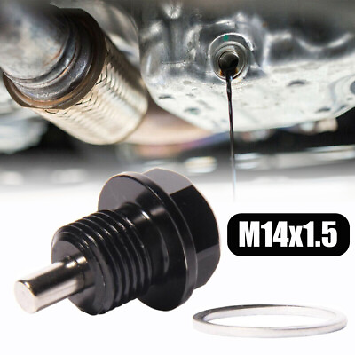 #ad Magnetic Sump Plug M14 x 1.5 Black M14x1.5 Bolt Oil Drain Washer Included $3.30