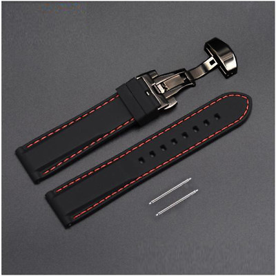 Rubber Silicone Replacement Watch Band Strap Black Buckle Lock Red Stitching #ad $9.95
