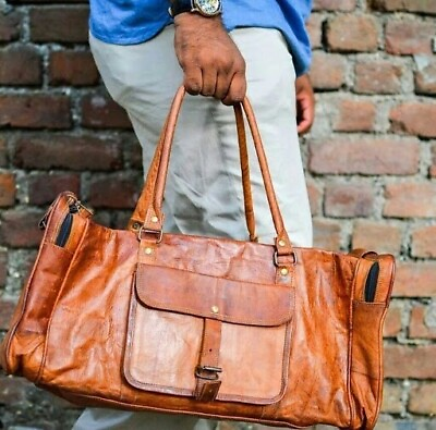#ad Italy Big Leather Genuine Bag Travel Dufflel Men Gym Luggage Weekend Overnight $95.88