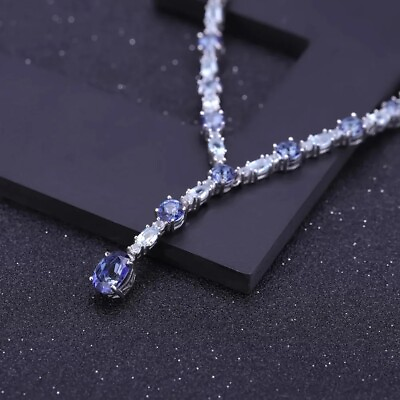 Natural Mystic Quartz Blue Topaz Gemstone 925 Sterling Silver Luxury Y Necklace #ad $224.99
