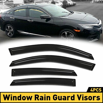 #ad For 2016 2021 Sedan Civic Honda Black Trim Tinted Smoked Window Visor Rain Guard $34.03