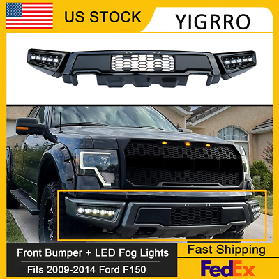#ad Front Bumper For 2009 2014 Ford F150 F 150 Steel Black Raptor Style W LED Lights $300.99