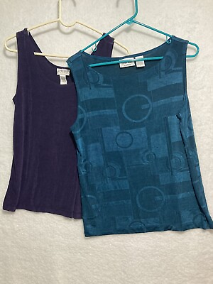 #ad Lot of 2 Chicos Tank Top Market Travelers Acetate Pull Over Womens 2 Navy Blue $29.00