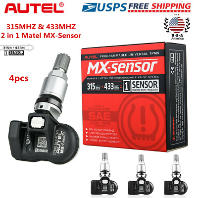 #ad 4 PCS Autel MX Sensor TPMS 315MHz433MHz 2 In 1 Program Fit Tire Pressure Metal $112.00