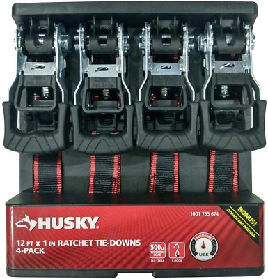 #ad Husky 12 FT x 1 IN Ratchet Tie Downs 4 Pack by Husky $29.19
