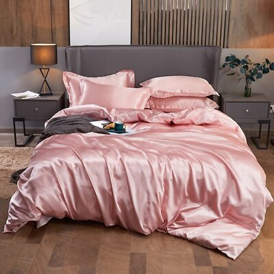 #ad Bedding Set Solid Color Luxury Bedding Kit Satin Cover Set Twin Bed Set $47.26