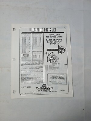 Vintage Dealer McCulloch Illustrated Parts List 1988 100 160s 16 G7046 #ad #ad $30.00
