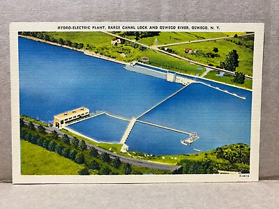 #ad Hydro Electric Plant Barge Canal Lock amp; Oswego River NY Linen Postcard No 2507 $4.80