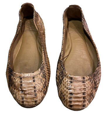 #ad #ad Tory Burch Tan Snake Print Miller Flats Size 6.5 Small Flaw See Pic $23.02